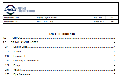 DNS-PIP-008 Piping Layout Notes